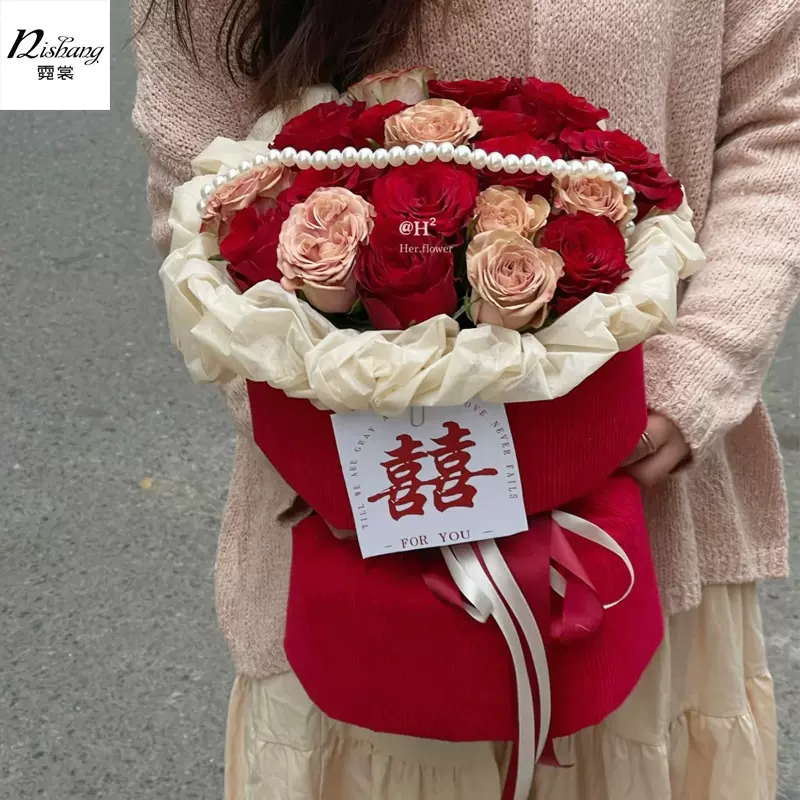 小香风包花布圆形花束包花纸 复古丝绒布鲜花包装纸灯芯绒条纹布