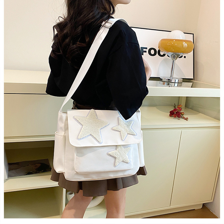 Cross-border wholesale large-capacity five-pointed star canvas single-shoulder bag, cute school style crossbody bag, student commuting bag for classes undefined
