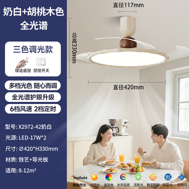 隐形风扇灯2025新款吊扇灯客厅简约餐厅卧室房间一体带电风扇灯具|undefined