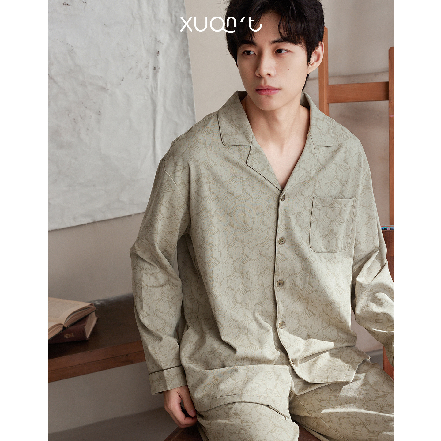 Autumn Pajamas Men's Suit Pure Cotton Long-Sleeved Pants Fashionable High-End Loose Casual Men's Home Wear Spring and Autum Style