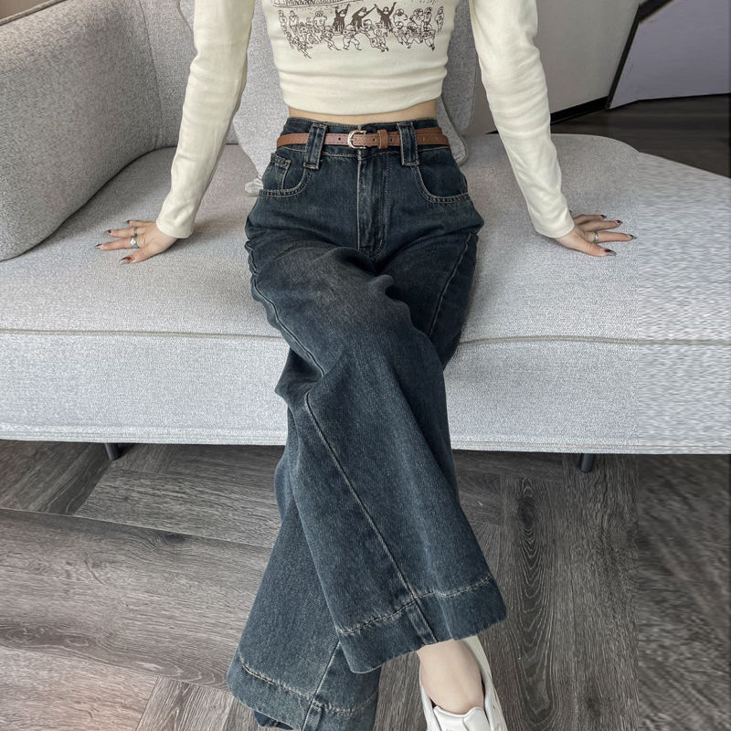 Calças jeans de cintura alta, soltinhas, petite, de perna larga para mulheres, que aumentam a altura, emagrecem, novas calças retas de 2024, comprimento cropped, primavera/verão.