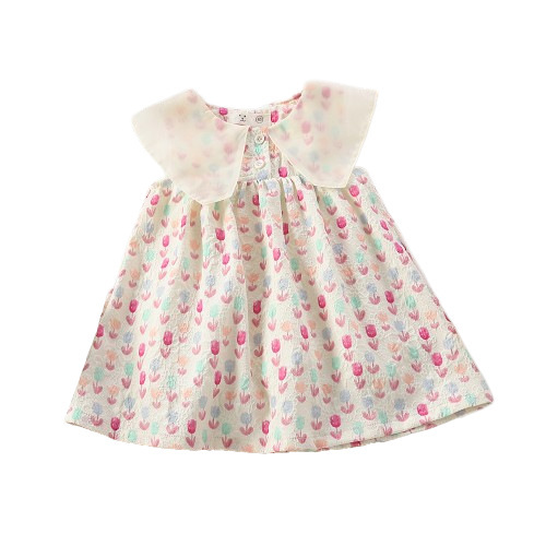 Summer Girls Korean Style Floral Skirt Sweet Floral Ruffle Sleeveless Top Bowknot Princess 