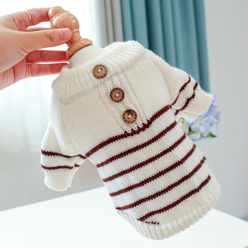 Autumn and winter new pet clothes for dogs and cats, warm and cold two-legged clothes, little gentleman sweater, French striped sweater