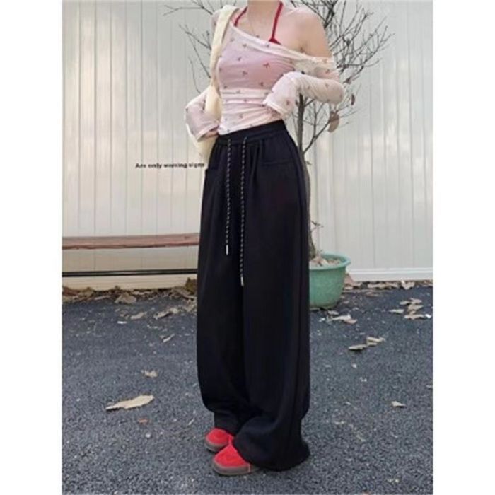 [Exclusively for Southeast Asia] White Wide-Leg Pants, Loose and Drapey Casual Pants for Women, Autumn Straight-Leg Pants, Floor-Length Pants, Long Pants