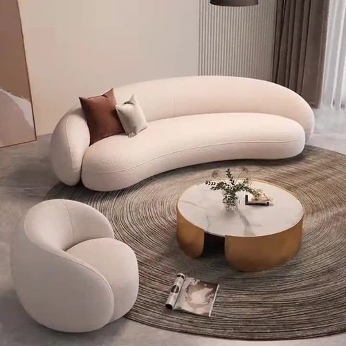 Modern Minimalist Internet Famous Lamb Wool Sofa and Coffee Table Set, Small Household Living Room Curved Fabric Sofa