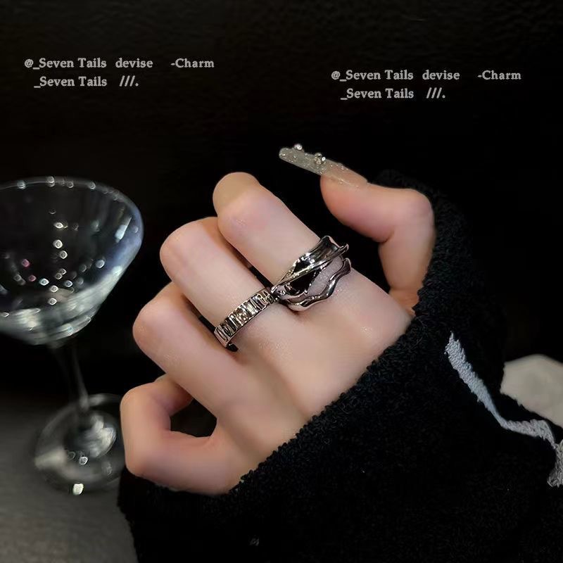 Geometric Cold Style Ins Black Square Ring Niche Design Fashion Personality Advanced Sense Open Ring Internet Popular Women's Fashion