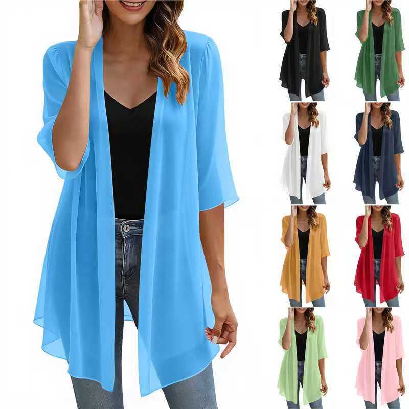 European and American Style Spring, Autumn, and Summer Thin Chiffon New Bridal Short Cardigan for Daily Wear, Solid Color Sun Protection Shawl European and American Style Spring, Autumn, and Summer Thin Chiffon New Bridal Short Cardigan for Daily Wear, Solid Color Sun Protection Shawl