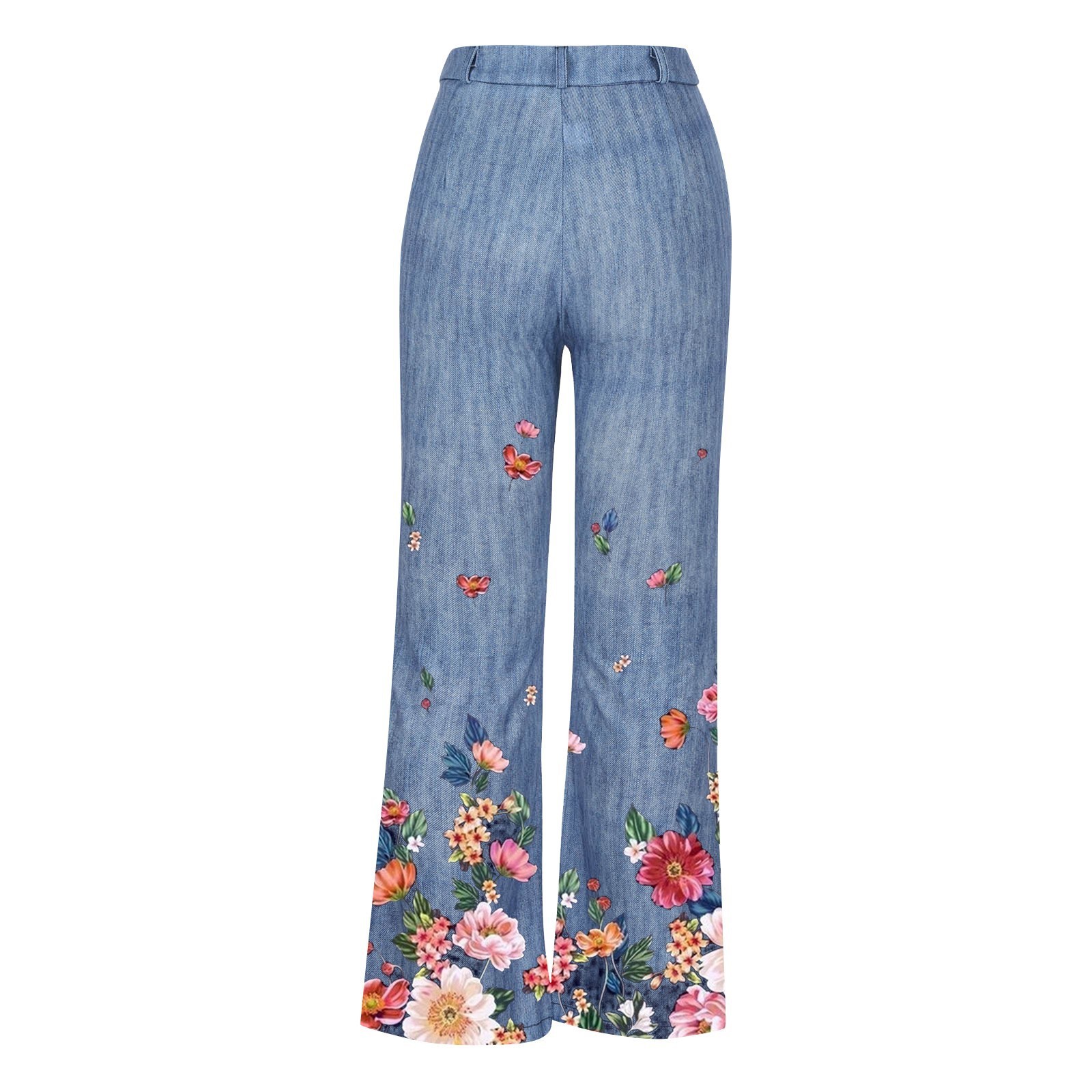 Women's clothing temperament slim micro digital printed imitation denim trousers thin_voghion.com