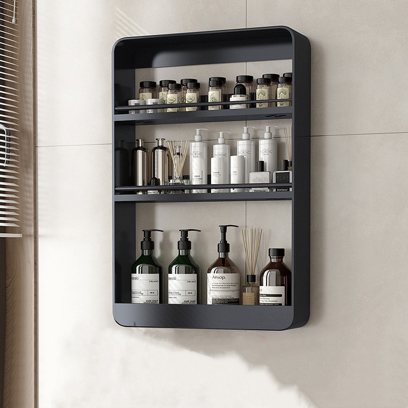 Hole-Free Bathroom Storage Shelf Wall-Mounted Bathroom Sink Toilet Wall Dressing Rack Cosmetics Storage