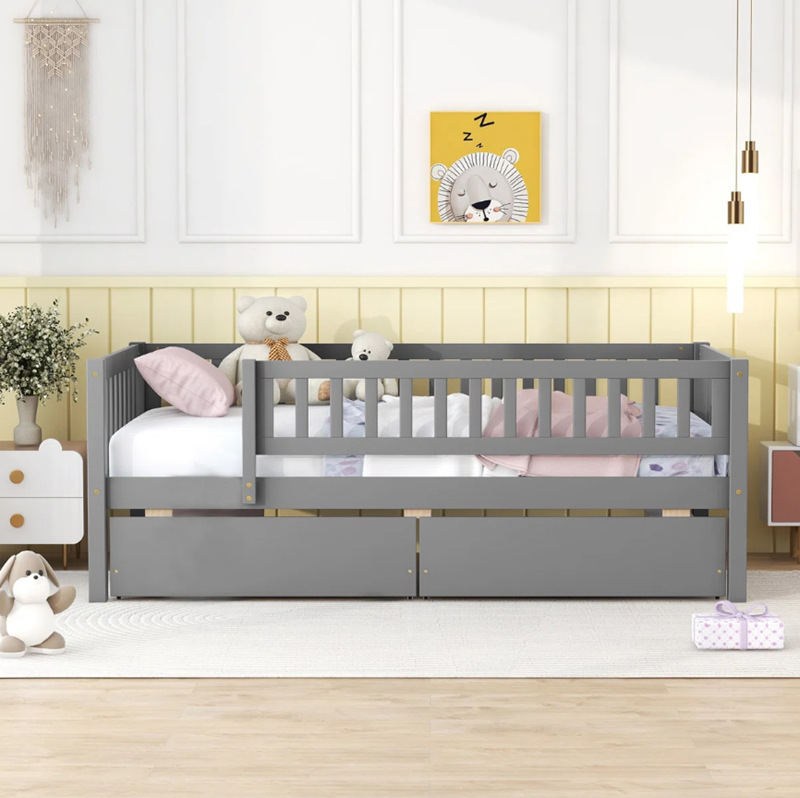 Cross-Border Customized Solid Wood Children's Bed Splicing Bed with Guardrail Baby Bed Storage Drawer Bed Multi-Functional Crib