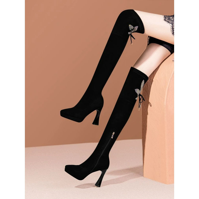 Winter elastic high boots with bow platform