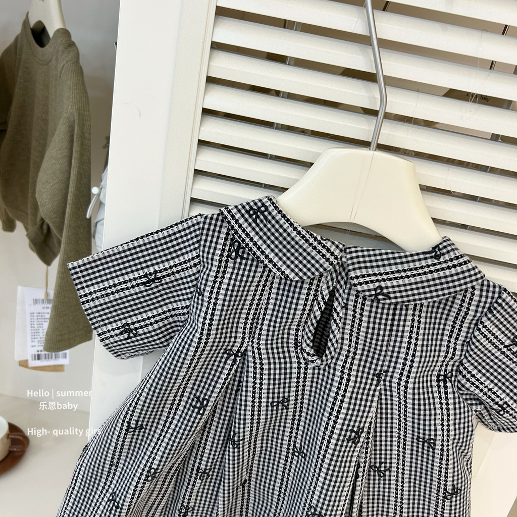 [Le En baby] 25 vestido de cuello de muñeca casual a rayas para niñas de verano vestido a cuadros de princesa francesa para bebés