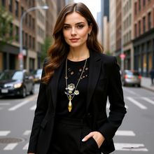 ZA秋冬新款多层立体花朵项链欧美夸张花瓶吊坠锁骨链毛衣链长链女