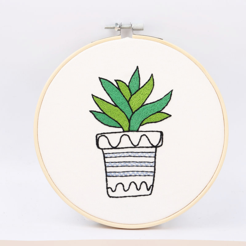 Cactus en maceta planta flor DIY material de bordado hecho a mano paquete costura traje