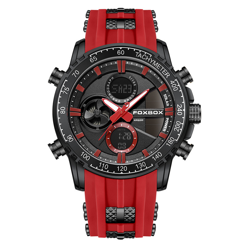 FOXBOX moda doble pantalla reloj electrónico deportivo tendencia de hombre gran dial estudiantes reloj de luz nocturna impermeable 0066