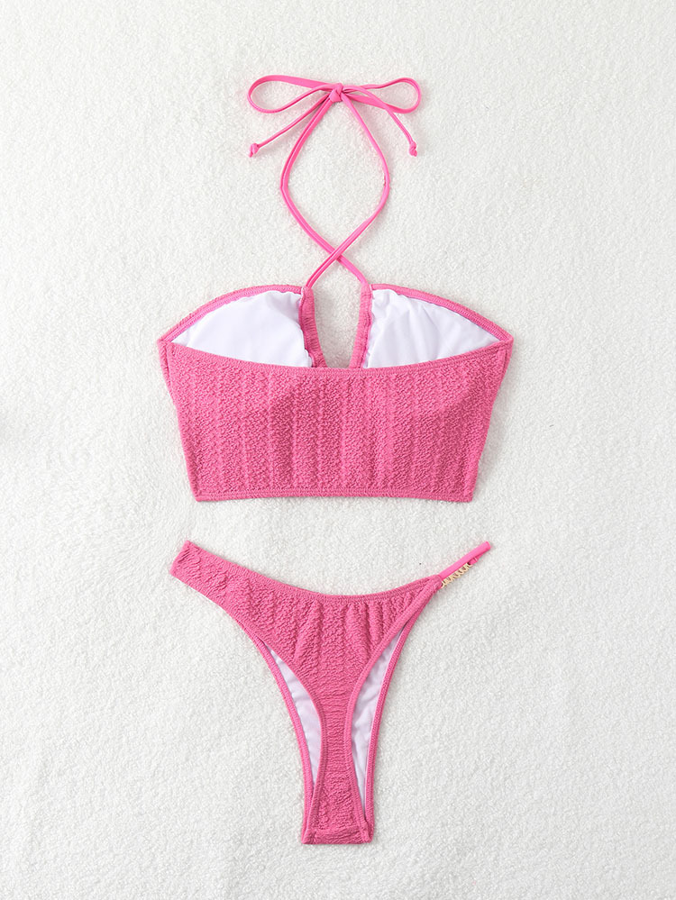 Solid Color Halter Lace up Bikini Swimsuit Lady Sexy Three Point Beach Spring Swimsuit 5 Solid Color Halter Lace up Bikini Swimsuit Lady Sexy Three Point Beach Spring Swimsuit