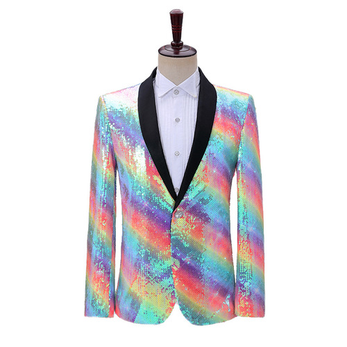 Men's rainbow sequin dance dress suit Anchor nightclub youth singers solo host stage performance blazers concert event birthday celebration coats for man