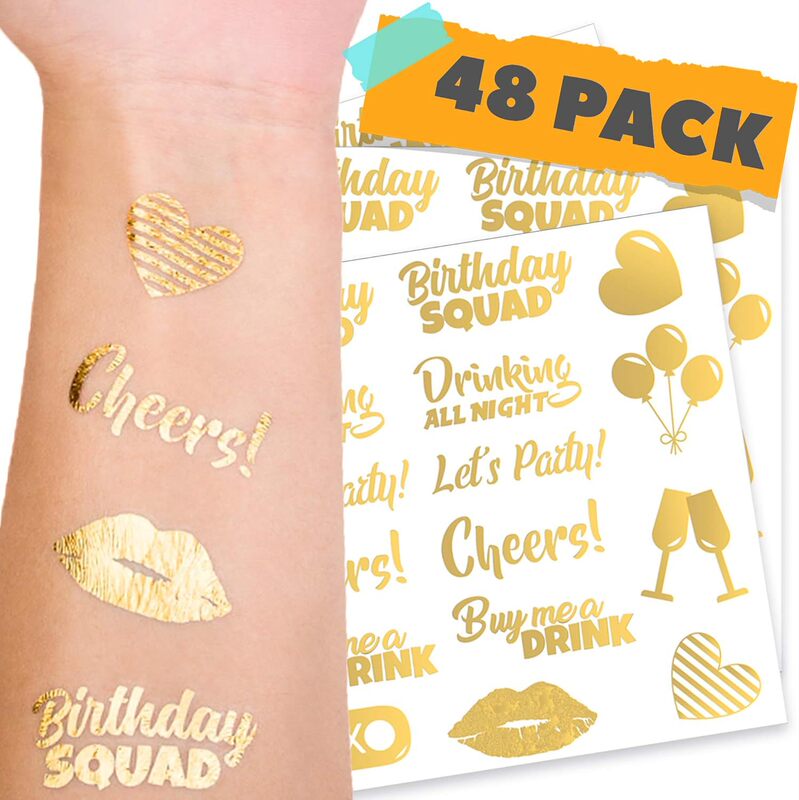 Squad's New Cross-Border Supply of European and American Style Birthday Party Gold Foil Tattoo Stickers and Metallic Gold Glitter Stickers