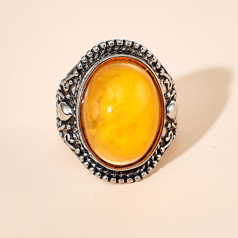 Ethnic Jewelry Imitation Yellow Gem Inlaid Ring display picture 2