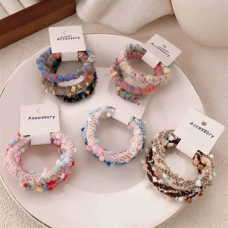 3条装少女彩虹糖豆豆发绳可爱百搭发圈头绳基础高弹力皮 筋发饰品
