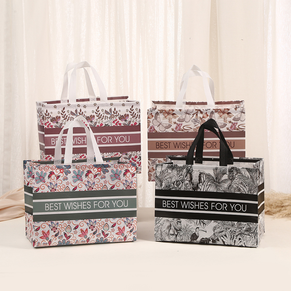 花朵文字包装袋礼品袋批发甜点手提袋防水外卖袋子购物袋无纺布袋