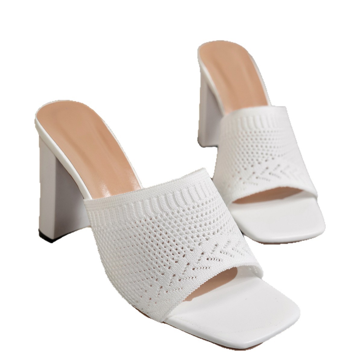 2025 Summer New Large Size Fly Knit High Women Knitted Chunky Heel European And American Cross-Border Fashion Women's_vogvips.com