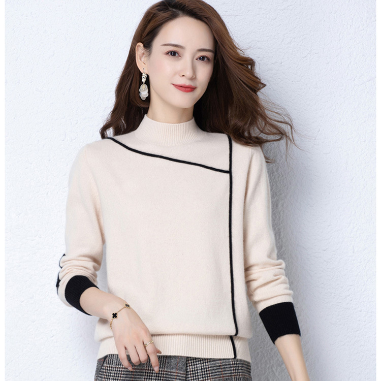 Half a Color matching stripe sweater Autumn and winter Sweater 2021 new pattern Internal lap Women's wear jacket Long sleeve Base coat