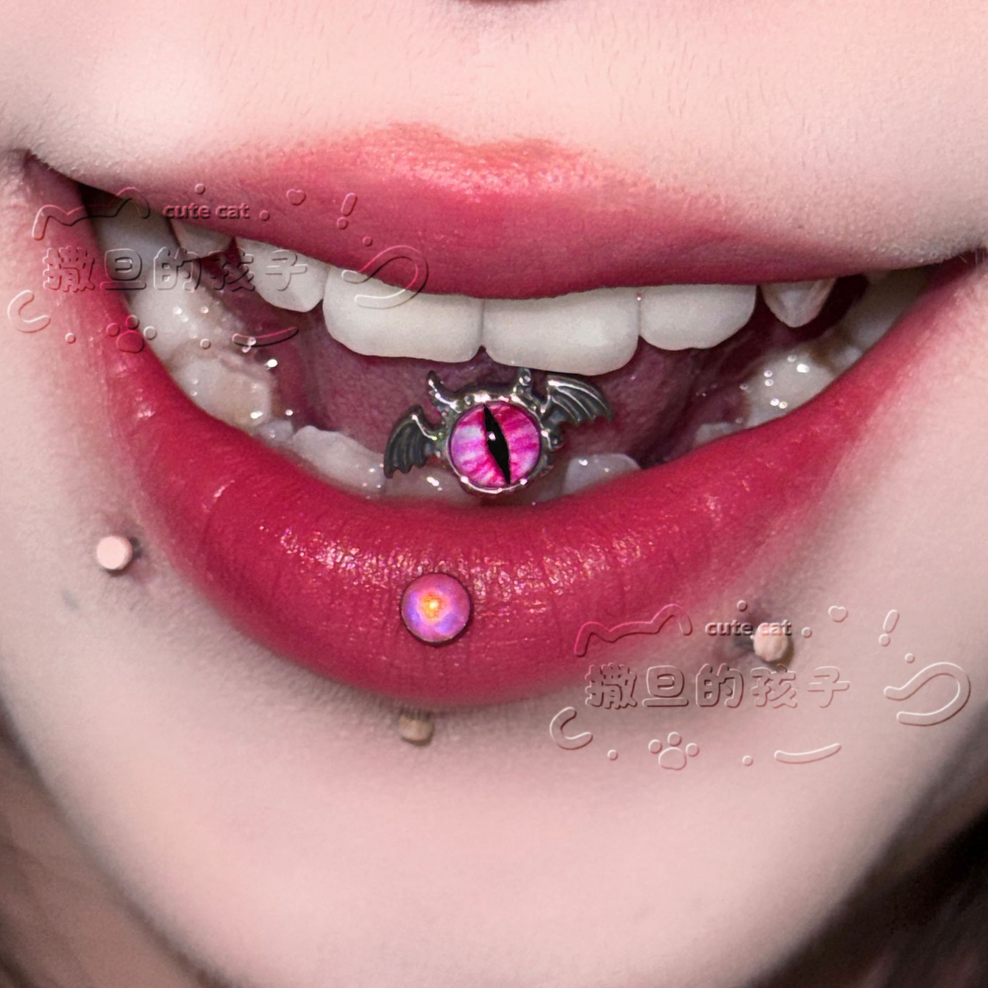 Labret stud lip piercing jewelry styling detail
