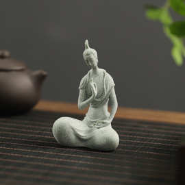 青砂石禅意北魏佛像小摆件创意中式茶宠盆景微景观石雕鱼缸装饰品
