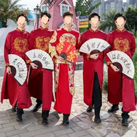 Китайская свадебная одежда для жениха, костюм Тан, мандаринский свадебный костюм для жениха, групповое платье, мужское пальто, одежда