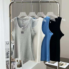 罗家意威背心女刺绣标修身外穿内搭百搭螺纹LOE杨幂正确版T恤工厂