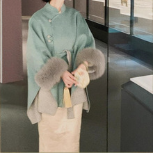 表象抒情诗丨鹭点烟汀·900g重磅全羊毛狐狸毛领古典色斗篷双面呢