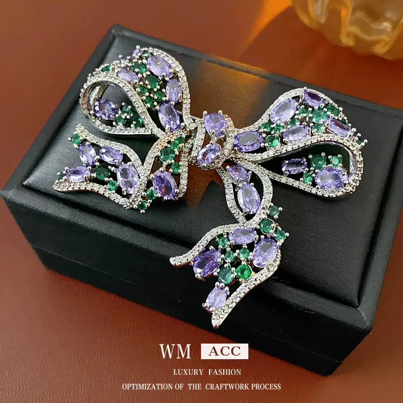 闪锆镂空蝴蝶结胸针时尚轻奢高级感创意胸花法式设计感秋冬配饰女