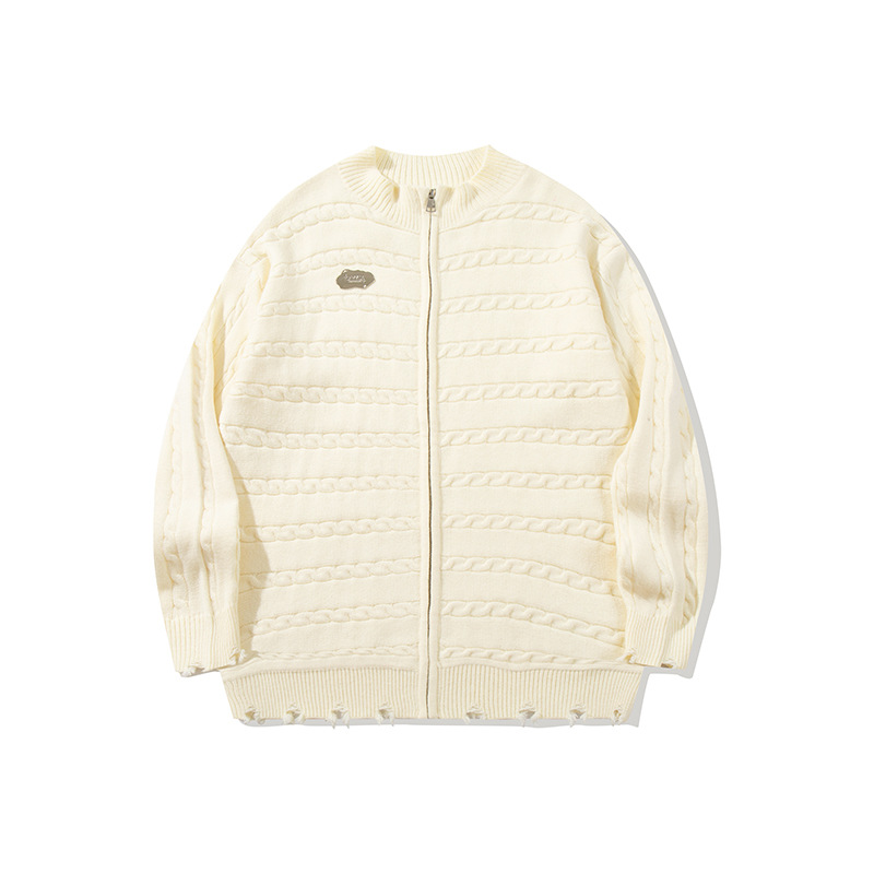 YWFG mujeres americanas retro cardigan 2024 otoño nuevo pareja alta versátil cuello redondo manga larga jersey