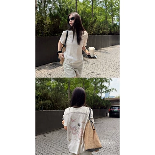百视旺服饰 卡通蝴蝶印花白色短袖T恤女夏季新款宽松显瘦圆领上衣