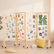 实木网格展示架立式落地式幼儿园美术作品展示屏风可折叠网格架