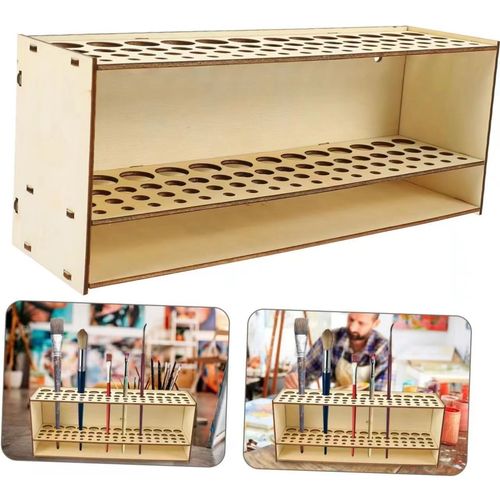 Wooden brush holder large capacity storage multi-hole stand office desk pen storage rack detachable wall mount bracket decorative item