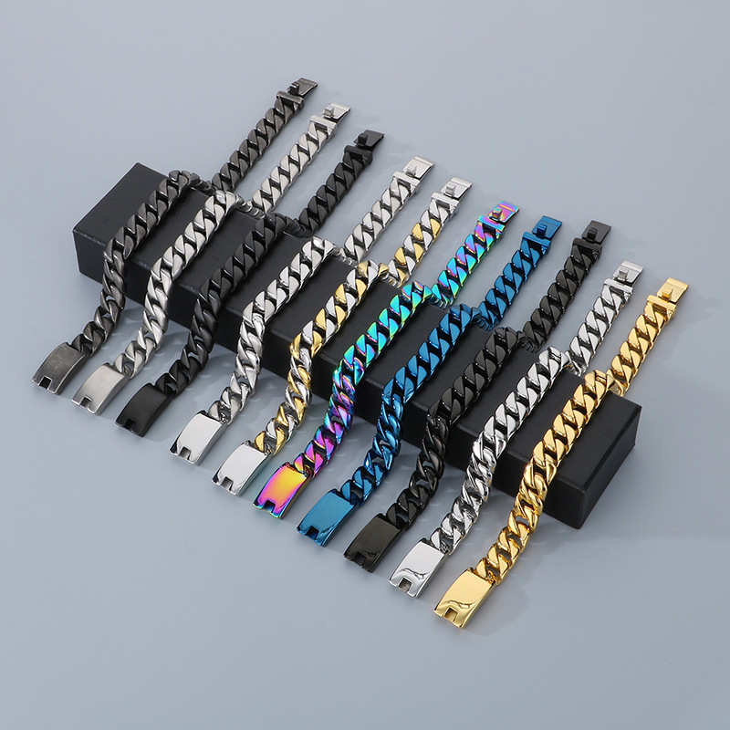 Simple Men's Stainless Steel 12mm Cuban Chain Bracelet Men's European and American Fashion Gone 316L Titanium Steel Bracelet Jewelry