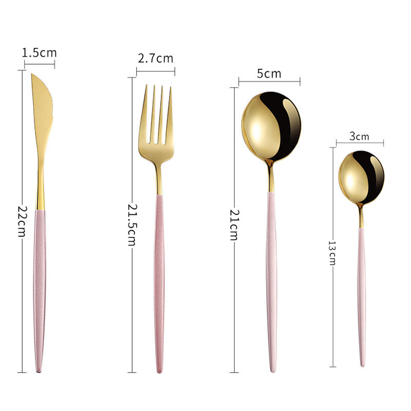 Vajilla de acero inoxidable portugués creativo mango largo cuchillo de filete, tenedor y cuchara comida occidental cuatro piezas principales titanio nórdico RED DE ORO cuchara redonda roja