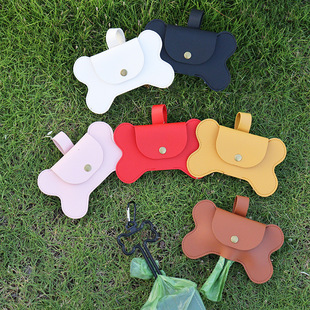 in stock Bone-shaped Pet Dog Bag PU Leather Flip Cover Outdoor Dog Walking Necessary Storage Bag Keychain Hanging Bag