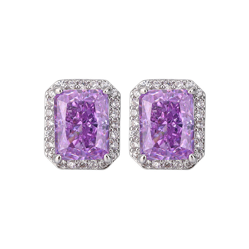 Otoño e invierno nuevo estilo zhuang sheng joyas diamante de alto carbono hielo flor corte cobre con incrustaciones de diamante cuadrado nicho espárragos piedra principal 7*9