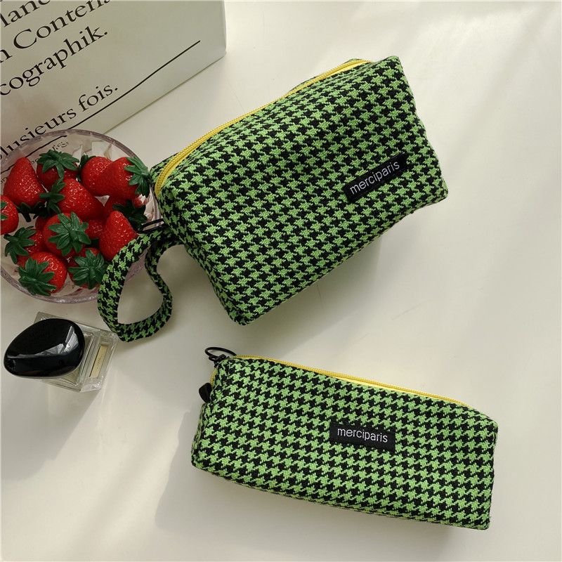 19171 Korean-style woolen checkered artistic pen case, ins Japanese-style storage and organization bag, canvas cosmetic bag, stationery bag undefined