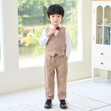【特价清仓】儿童西装礼服男童格子马甲套装周岁小童主持钢琴演出