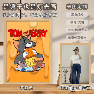 Mirror Lighting Painting DIY Cat and Mouse Tom and Jerry Surrounding Bedside Nightlight Childlike Cute Decorative Painting