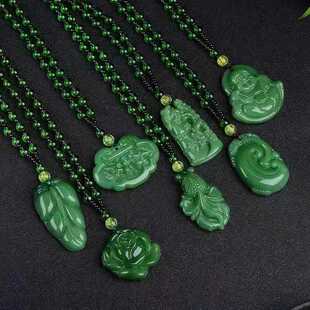 Dark green imitation chalcedony colored glaze necklace Guanyin Buddha Dragon brand brave big belly Buddha ethnic style long sweater chain