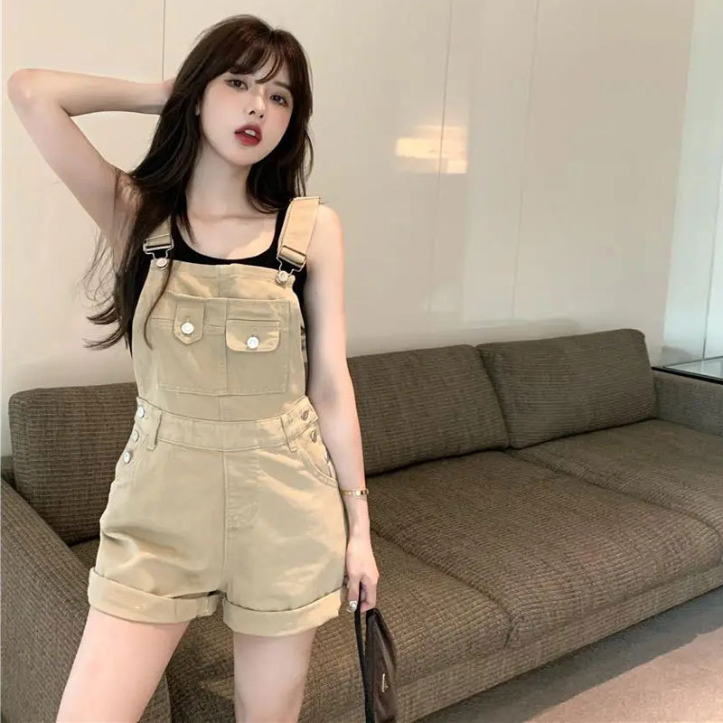 Khakis Jeans Women's Workwear Fashion High Waist Casual Curled Overalls Loose Age-reducing Overalls Overalls