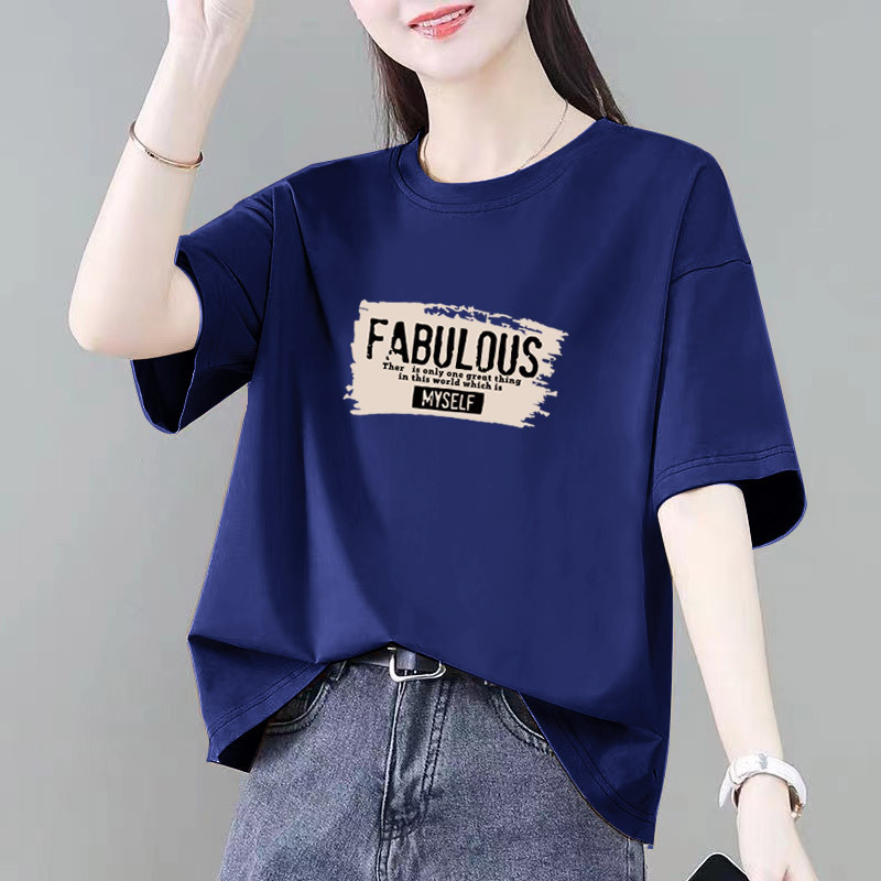 小柄な綿半袖Tシャツレディースゆったり夏新作カジュアル大きいサイズファットmm痩身ボトムシャツトップイン|undefined