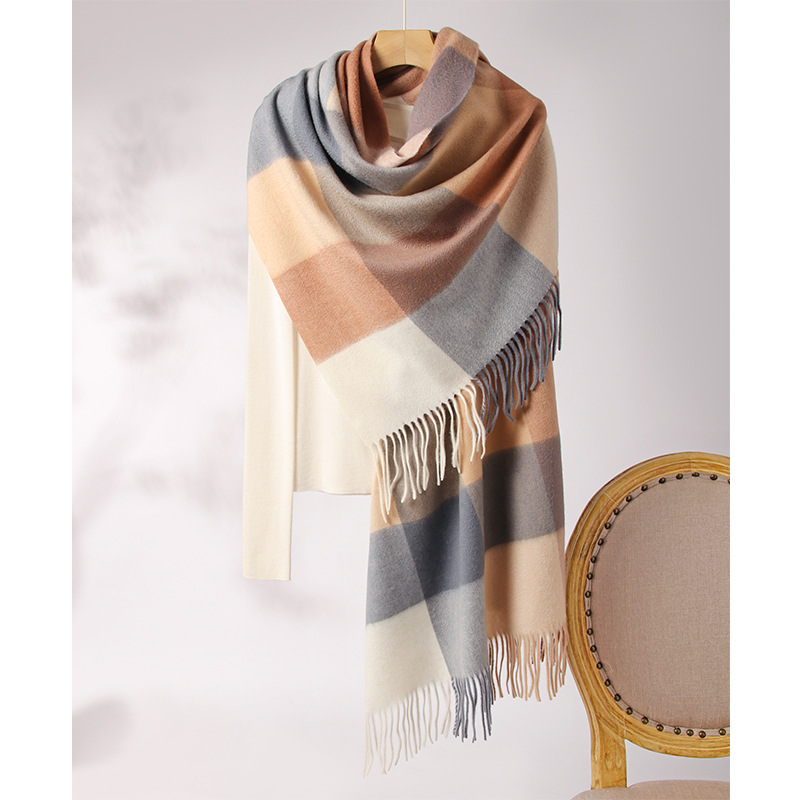 2025 nuevo 70 ancho de lana a cuadros bufandas de invierno de otoño para mujeres con un calentamiento grueso de la moda de invierno