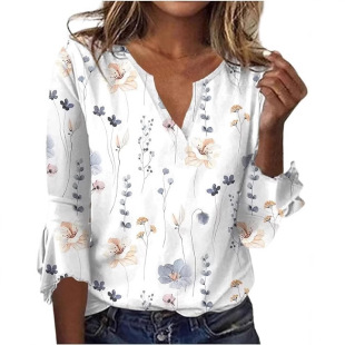 2024 autumn and winter Europe and the United States cross-border Amazon wish new foreign trade women's long sleeve printed national fashion T-shirt women