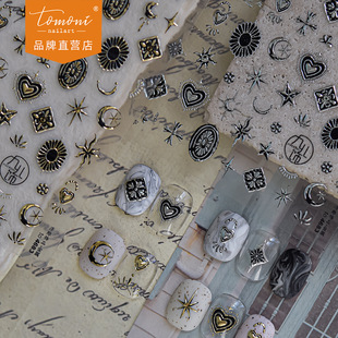 Tomoni Hot Stamping Manicure Stickers New Chinoiserie Classical Decorative Nail Stickers Metal Texture Relief Jewelry Material
